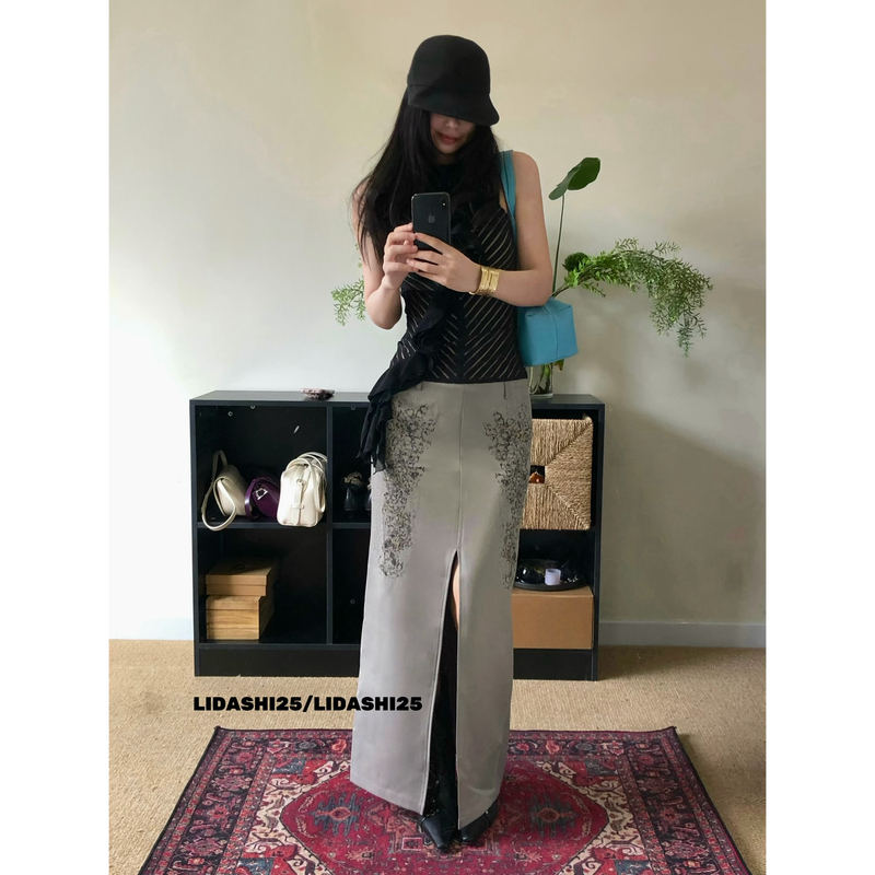 Lidashi2 Floral Design Skirt for Women, Retro Simple Versatile Straight Slit Printed Two-Way Long Skirt Lidashi2 Floral Design Skirt for Women, Retro Simple Versatile Straight Slit Printed Two-Way Long Skirt