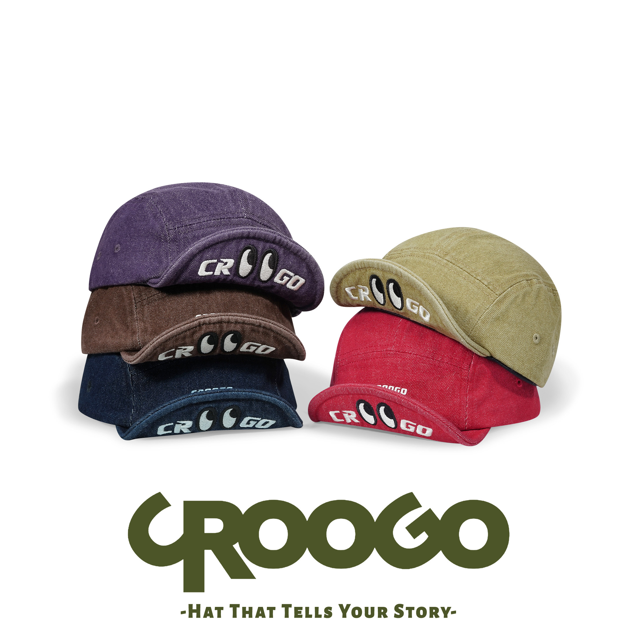 Croogo หมวกแก๊ปน่ารักลายการ์ตูนปักตาเล็ก สำหรับเด็ก ขอบนุ่ม ป้องกันแสงแดด หมวกเด็กสีแดง