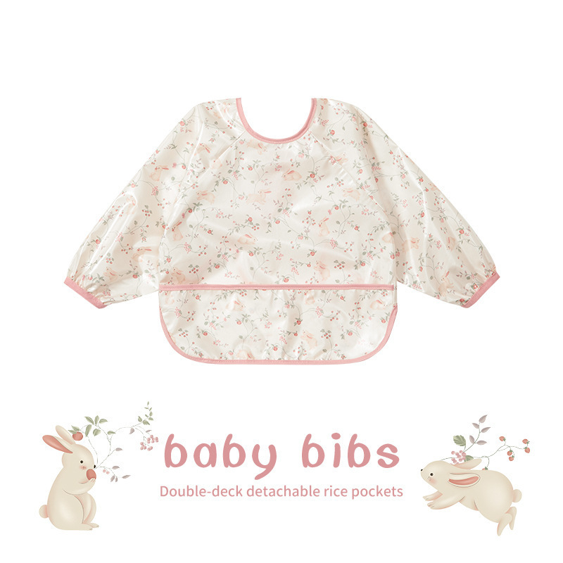 Korean Smock Bib for Baby Girls, Waterproof and Anti-Dirty, Children's Bib for Kindergarten, Boys' Baby Feeding Bib, Reverse-Wear Bib