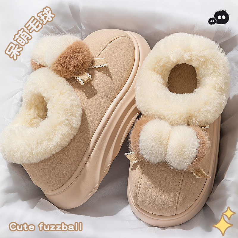 Women's Cotton Slippers for Winter 2025, New Model with Covered Heel, Thick-Soled, Plush, Fleece-Lined, Warm, Non-Slip, Suitable for Outdoor Wear