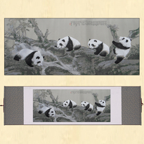 Shu Brocade Shu Embroidery Panda Playing in the Water Sichuan Characteristic Culture Embroidery Handicraft Living Room Scroll Hanging Painting Business Gift