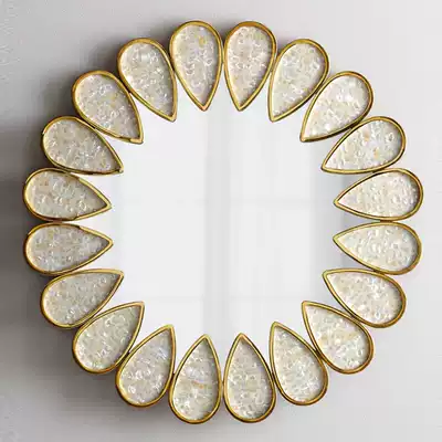 European and American porch decorative mirror round patch shell bathroom mirror cosmetic mirror meal side mirror background wall creative fireplace mirror
