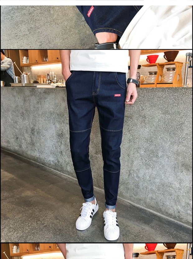 Quần denim nam thanh niên Phiên bản Hàn Quốc của quần dài harem quần dài sinh viên giản dị mùa thu và mùa đông quần dài quần jean nam đẹp