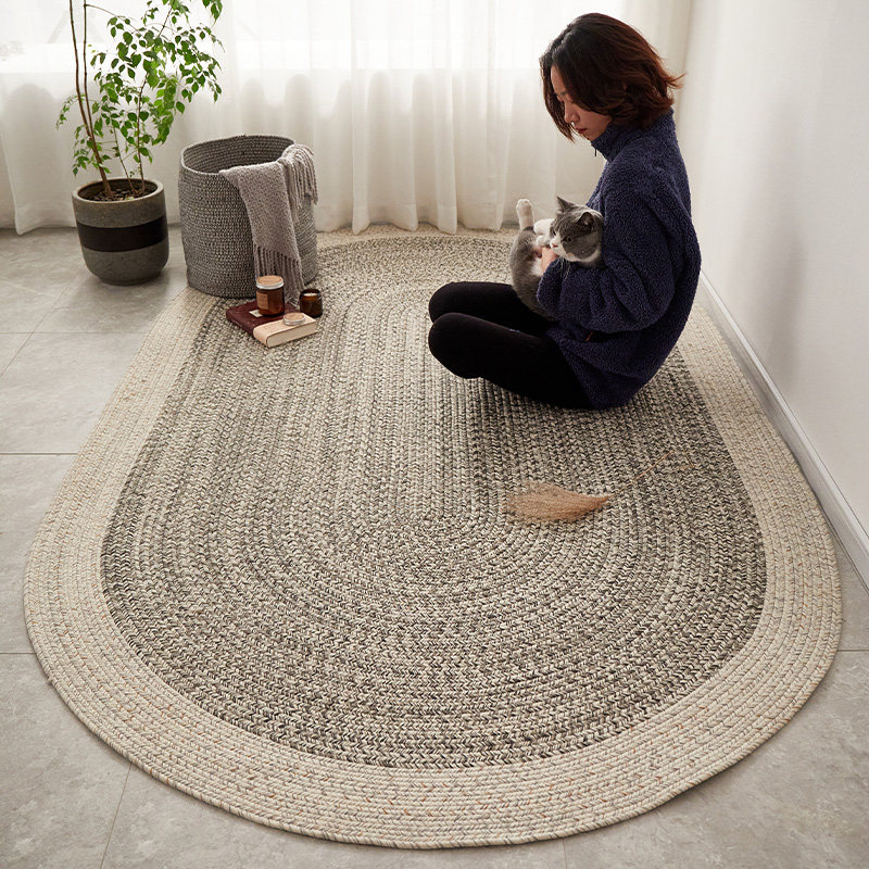 sk Hand Woven Nordic Modern Minimalist Book Room Bedroom Tea Table Mat Living-room Pure Color Oval Carpet Bedside Blanket