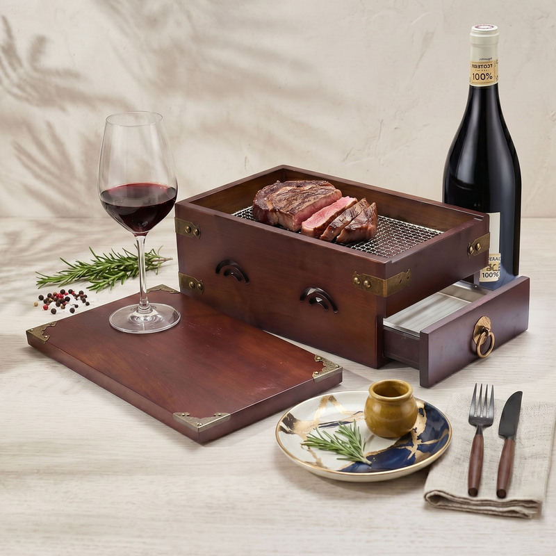 Western Restaurant Hotel Specialty Dishes Tableware Western-Style Charcoal Roasted Rosemary Steak Barbecue Box Smoked Meat Wooden Box Buffet Western Restaurant Hotel Specialty Dishes Tableware Western-Style Charcoal Roasted Rosemary Steak Barbecue Box Smoked Meat Wooden Box Buffet