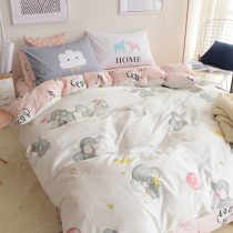  Simple cotton four-piece set 1 5 1 8m cotton bedding Student dormitory cartoon quilt cover bed sheet three-piece set