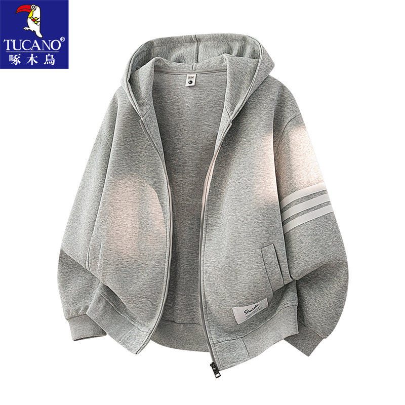 Woodpecker 2026 New Model Three-Stripe Hooded Sweatshirt for Men Versatile American Trendy Fashion Men's Cardigan Jacket Woodpecker 2026 New Model Three-Stripe Hooded Sweatshirt for Men Versatile American Trendy Fashion Men's Cardigan Jacket