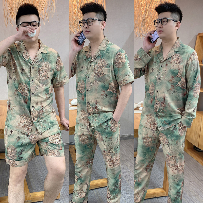 Chinese Style Long-Sleeved Men's Home Wear Set, Luxurious Gold Stamping, High-Quality Casual Wearable Trendy Pajama Set