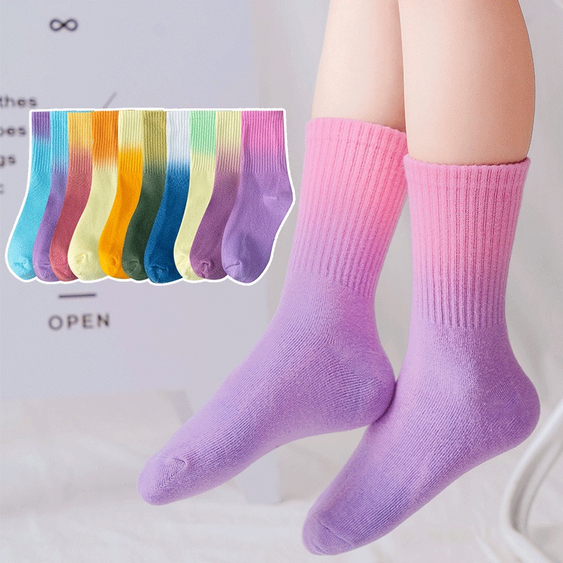 Children's Socks Spring Season Boys and Girls Trendy ins Pure Cotton Mid-Calf Socks Bright Colors Boys Colorful Big Kids Student Personality Socks