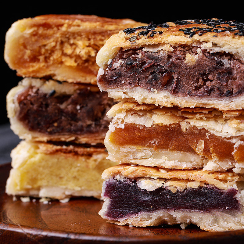 Bean Sand Cake Purple Potato Pumpkin Meat Pine Green Bean Cake Su Style style Soft Glutinous Glutinous handmade pastry mix 6 pieces 1 box