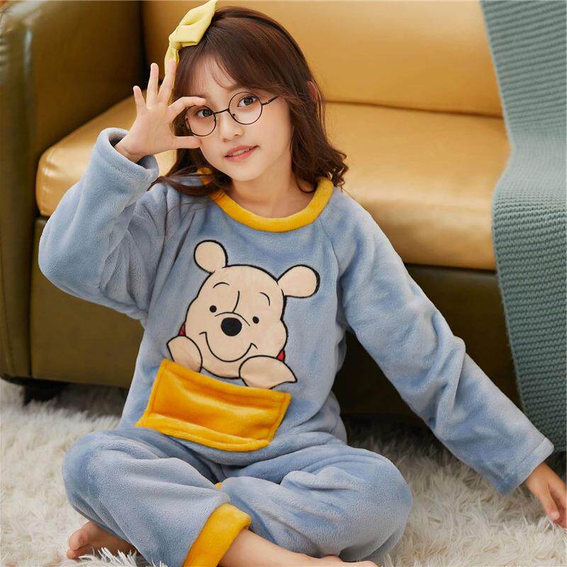 2022 New Small Bear Girl Sleepwear Coral Suede Child Baby Girl Autumn Winter Flannel Warm Suit-Taobao