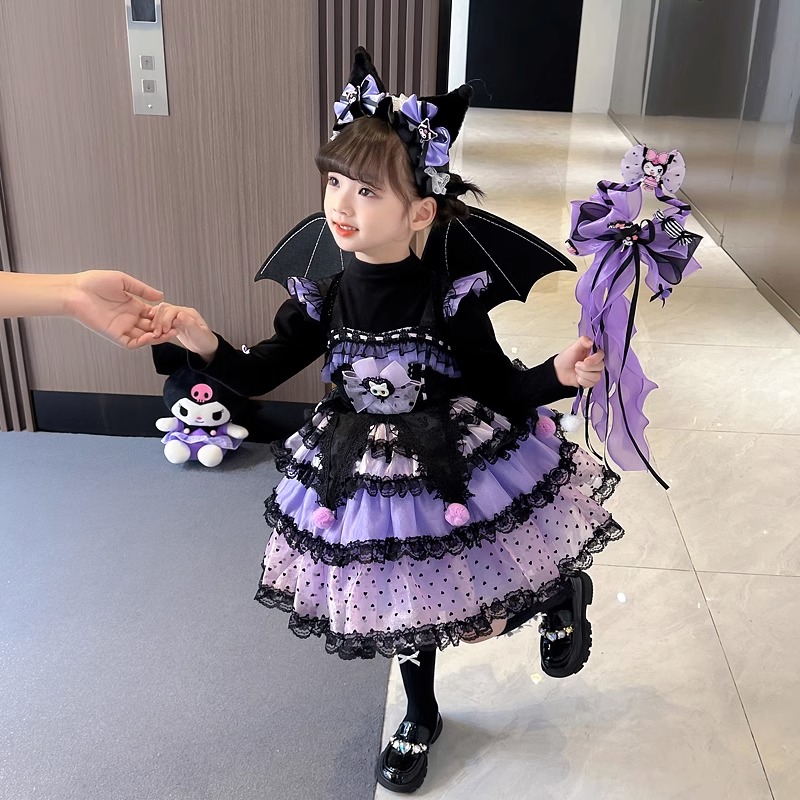 Little girl's sweet Lolita Kuromi princess dress suit Halloween children's clothing autumn and winter birthday dress dress