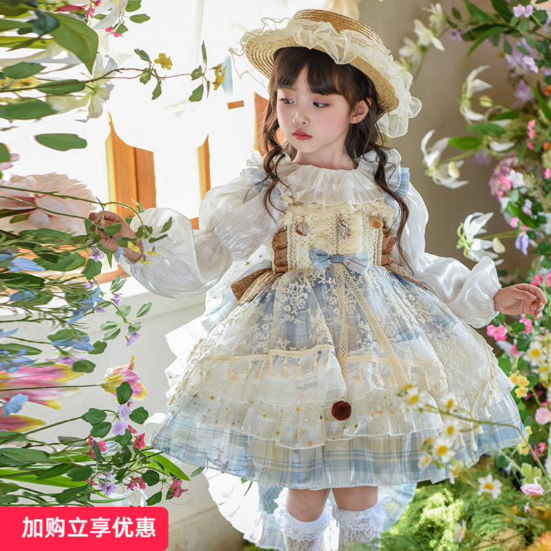女の子用ドレス、2026年春秋新作、子供用ロリータプリンセスドレス、女の子用春夏長袖チュールドレス