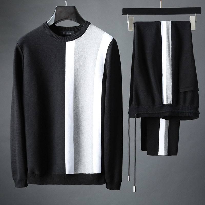 JSBD cloud luxury imported custom knitted fabric spring and autumn men's long-sleeved thick cotton T sports leisure suit men