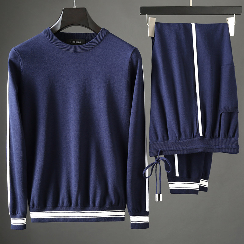 JSBD spring and autumn classic contrast color sports two-piece suit men's slim long-sleeved knitted sweater suit Leisure suit men