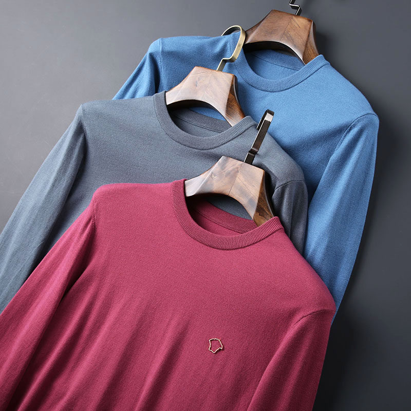 JSBD minimalist 100 lap pure color knit cardiovert skin comfort close-fitting dressed autumn and winter men's round neck sweater jersey undershirt