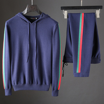 JSBD high-end contrast color age reduction two-piece set Light luxury cashmere blend mens casual hooded knitted sportswear suit