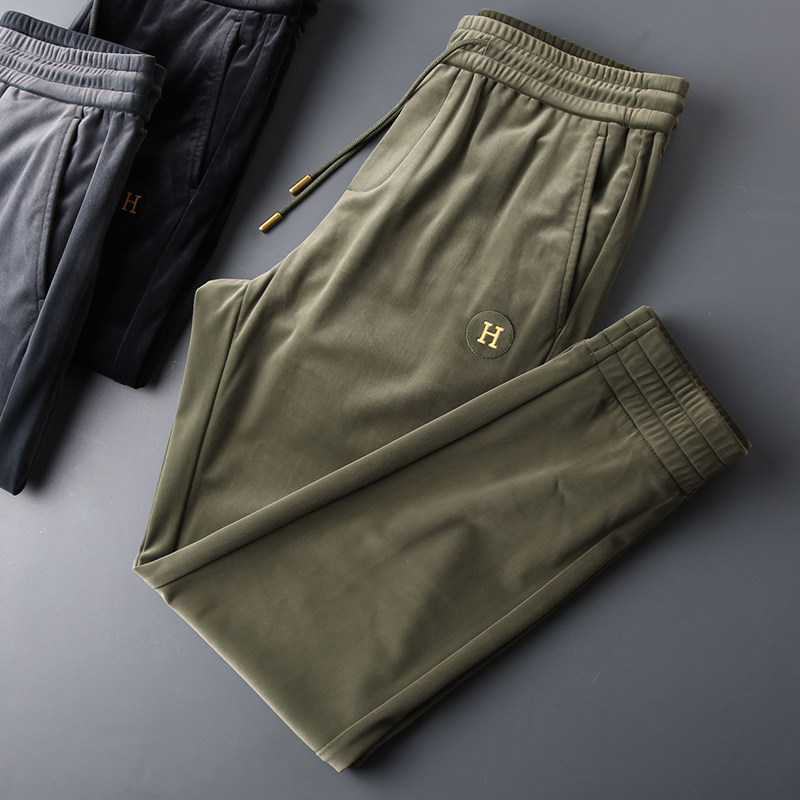 JSBD autumn and winter high-end custom-woven velvet pants CHAO comfortable and delicate fabric men's slim drawstring casual pants - Taobao