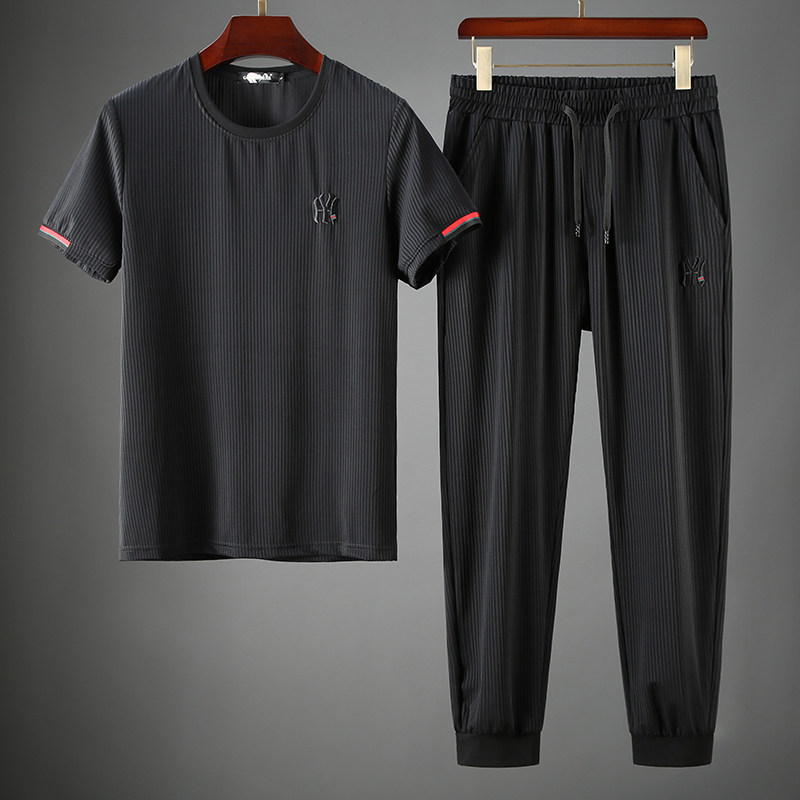 JSBD high-quality silk slip two sets of mulberry silk breathable fabric Summer men short sleeve sports casual suit