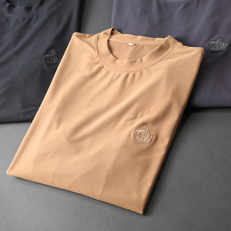 JSBD autumn and winter baby-like touch velveteen cotton base shirt men's comfortable warm men's slim round neck long sleeve T-shirt