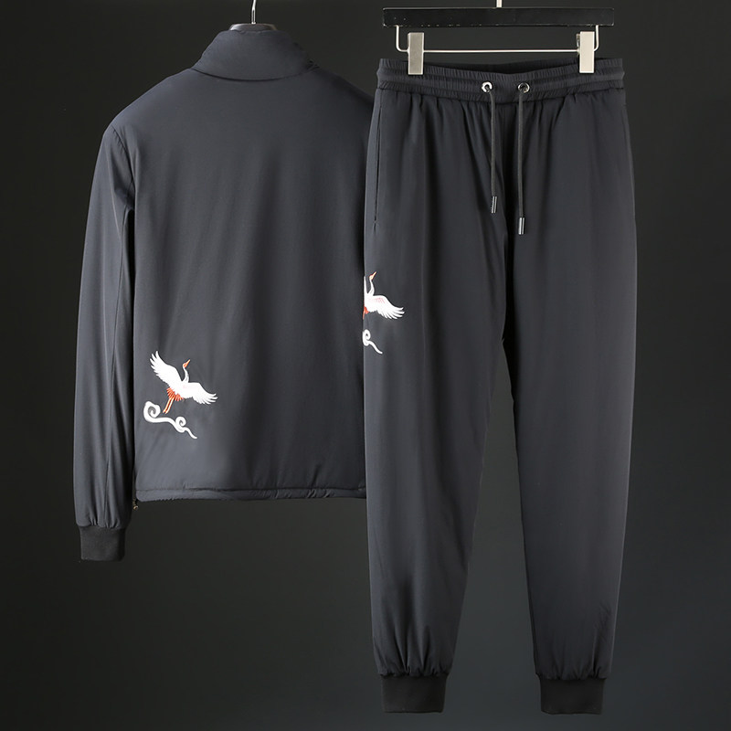 JSBD Cold Winter Warm White Goose Down Two Sets High-end Embroidery Plus Suede Thickened Men's Neckline Duvet Jacket Suit