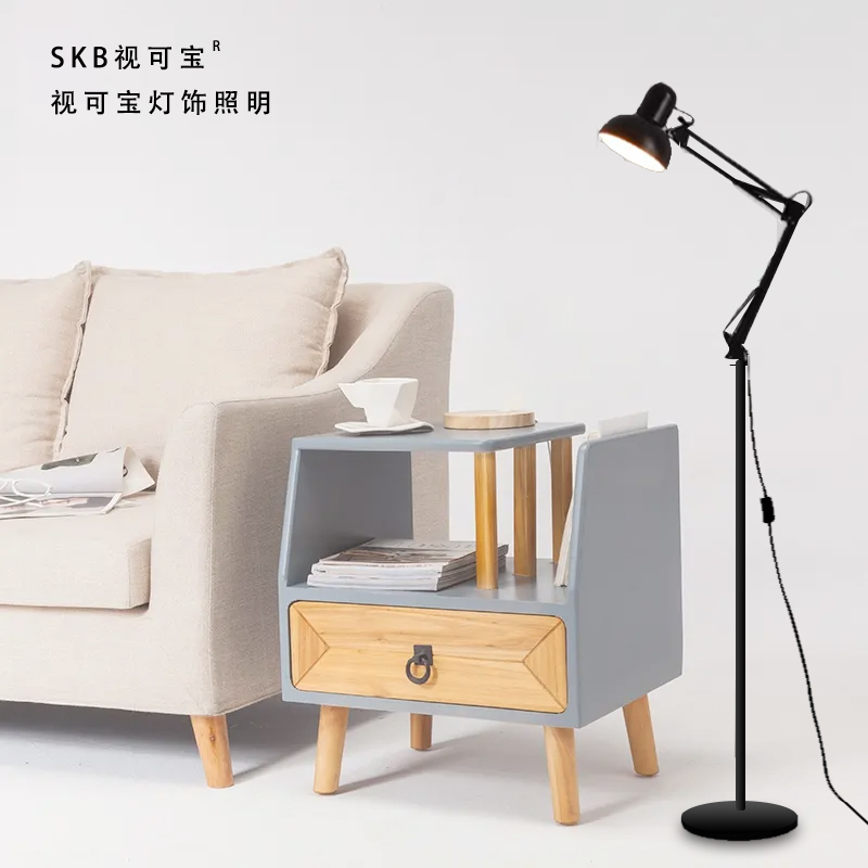 Floor-Standing Eye-Protection Study Lamp, Ultra-Bright Bedroom Bedside Reading Lamp, Supplementary Light, American-Style Living Room Foldable Long-Arm Standing Lamp