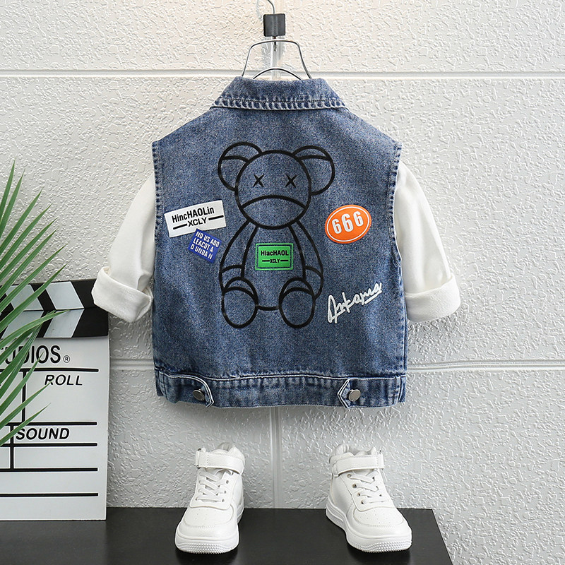 South Korea Children Denim Waistcoat Spring Autumn Boy Vest 2022 New Thin-style waistcoat Waistcoat Wear