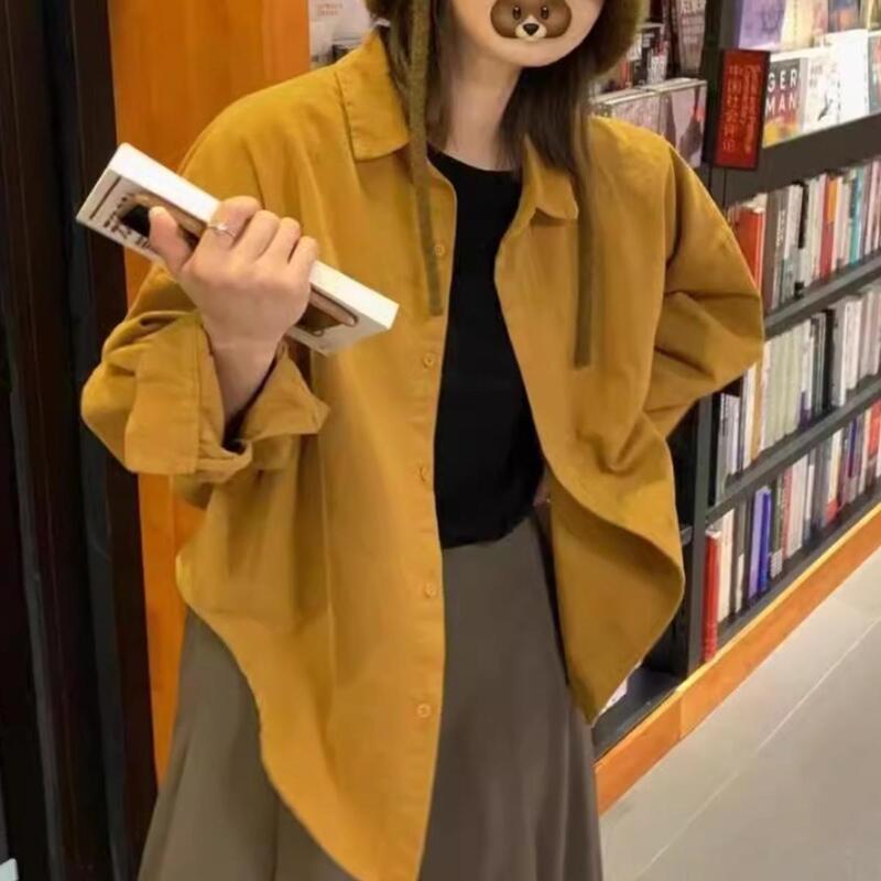 Autumn and Winter New Korean-Style Retro Ginger-Colored White-Enhancing Long-Sleeved Loose Thickened Brushed Casual Style Inner Shirt