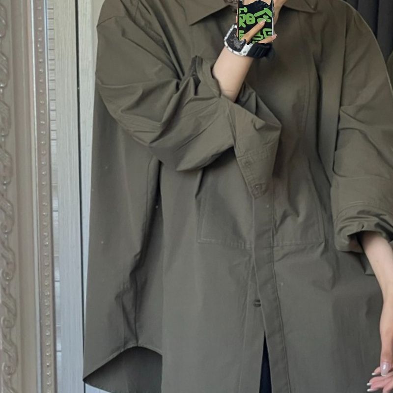Korean Style Loose-Fitting Design Niche Army Green Shirt for Women, Vintage Hong Kong Style, High-End, Lazy Layered Base Shirt