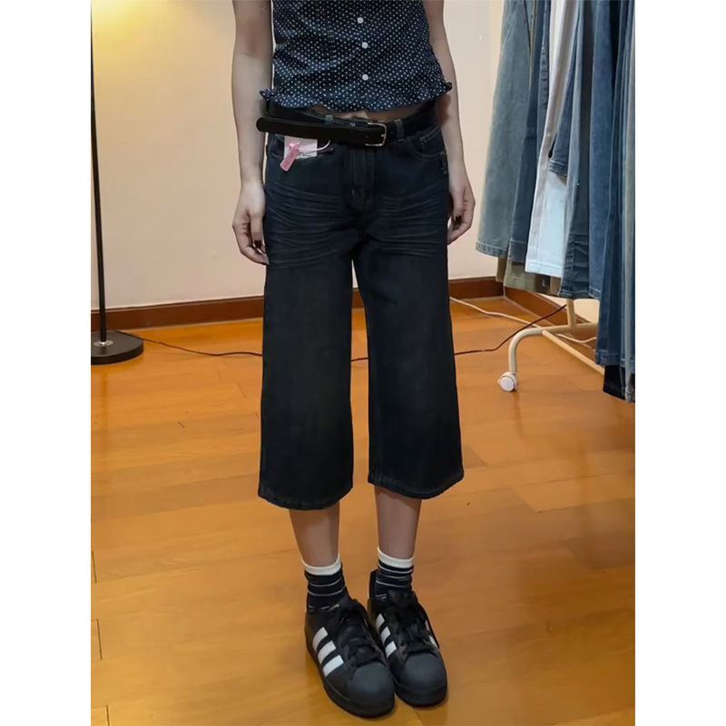 American Retro Low-Waist Straight-Leg Nostalgic Cropped Jeans for Women, 2026 Summer New High-Street Versatile Slim-Fit Mid-Length Pants