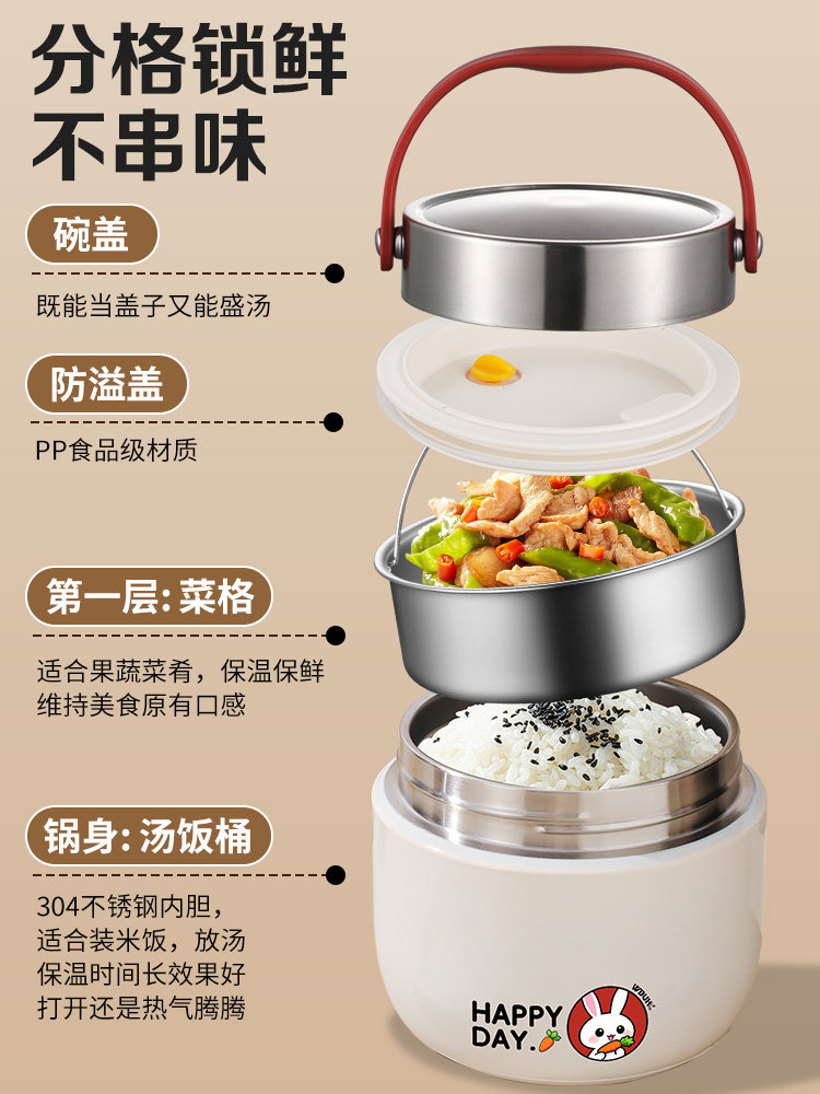 2026 New Insulated Lunch Box Stainless Steel Multi-Layer Large Capacity Insulated Bucket Lunch Box for Office Workers and Students