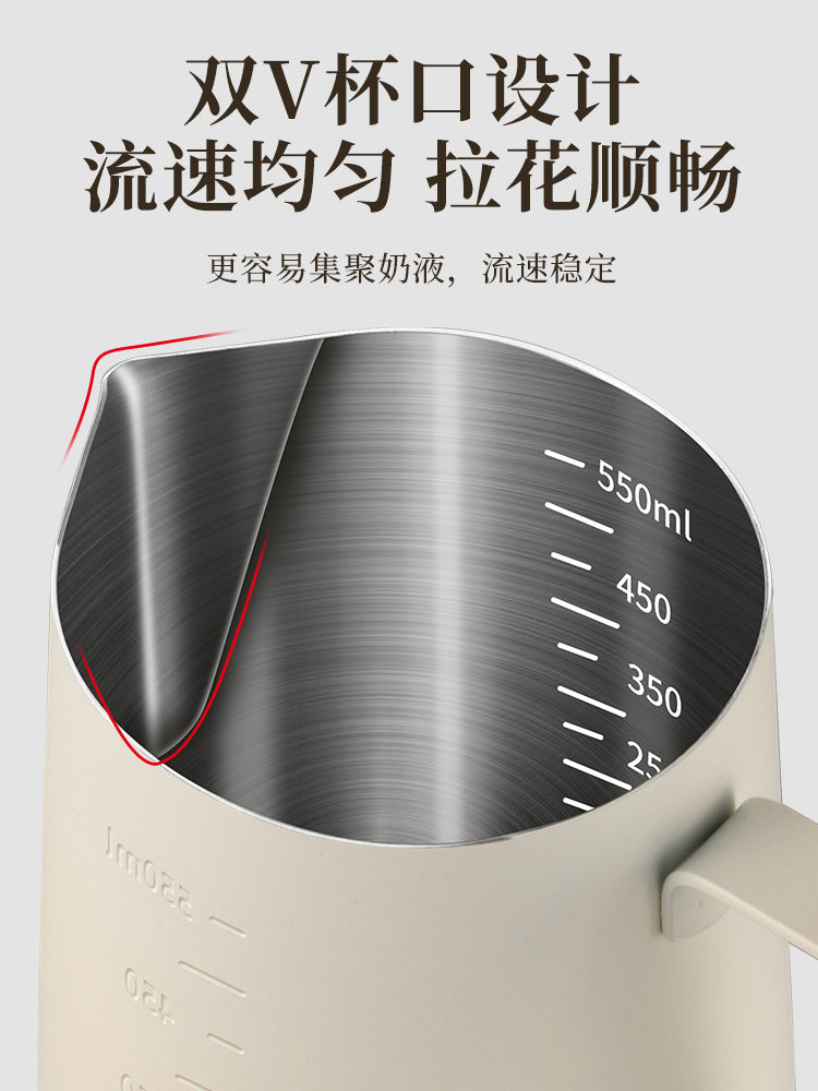 Coffee Latte Art Cup 2026 New Model Thickened Stainless Steel Latte Art Tool with Scale and Pointed Spout for Frothing Milk