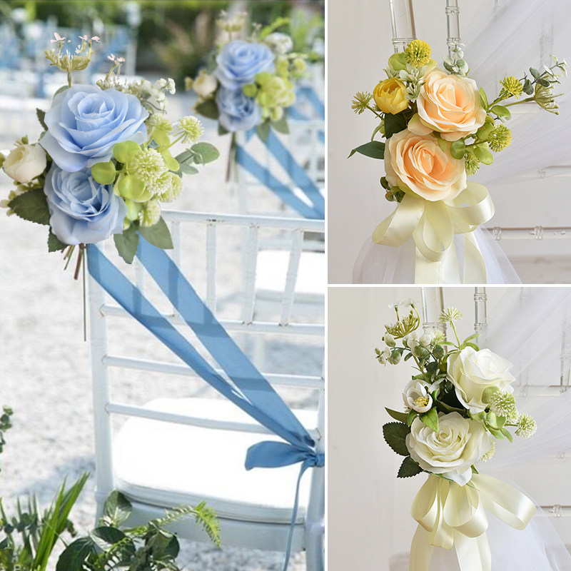 Outdoor Lawn Wedding Chair Chair Back Decoration Floral Business Event Festivities Hotel Doors to arrange the emulated silk bouquet