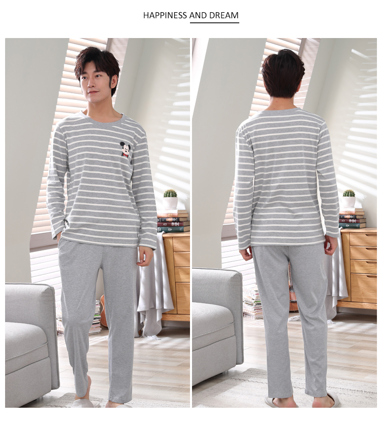 Bộ đồ ngủ nam mùa thu đồ ngủ dài tay cotton cotton kích thước lớn mùa xuân nam thanh niên cotton phục vụ nhà mùa đông đồ ngủ tuổi teen nam