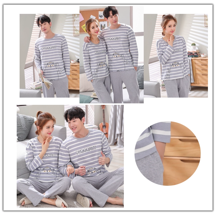 Cặp đôi đồ ngủ cotton dài tay mùa xuân và mùa thu Quần nam nữ Quần cotton dễ thương hoạt hình phù hợp với dịch vụ gia đình