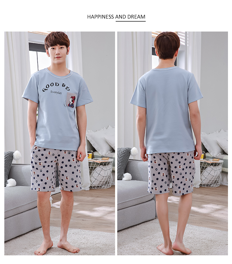 Pyjamas nam mùa hè đồ ngủ ngắn tay quần short cotton kích thước lớn mùa hè nam giới thanh niên nhà dịch vụ phù hợp với có thể được đeo