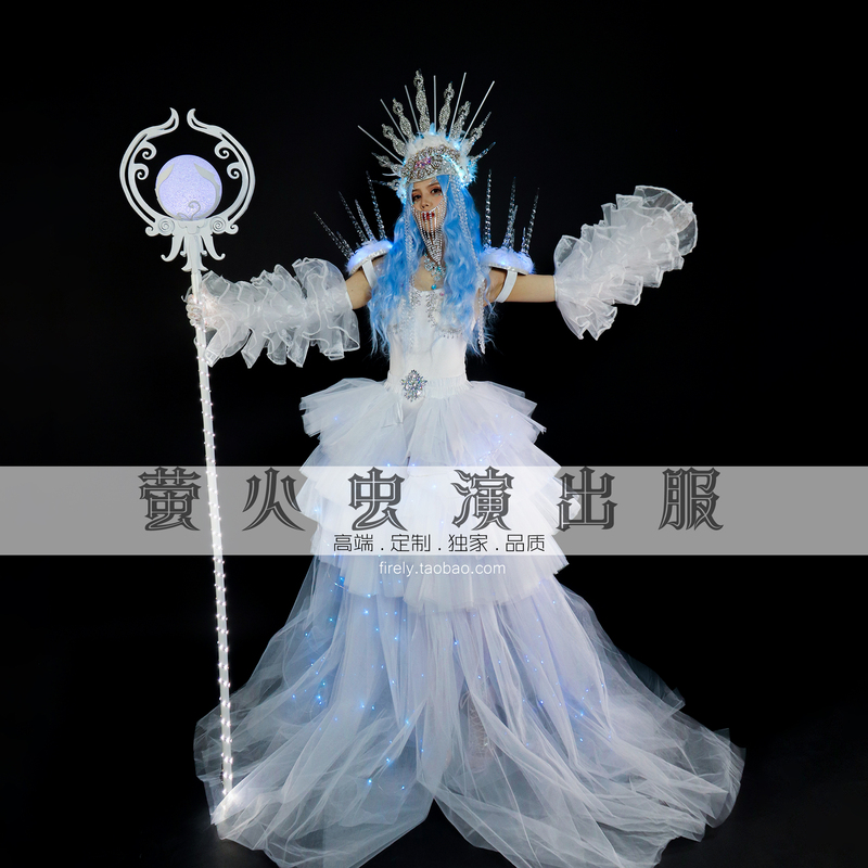 Firefly Bar Gogo Atmospheric Opening Performance Costume Ds White Mesh Trailing Dress Frozen Christmas Glowing Dress Firefly Bar Gogo Atmospheric Opening Performance Costume Ds White Mesh Trailing Dress Frozen Christmas Glowing Dress