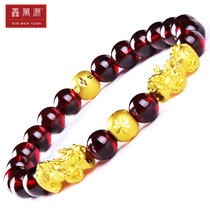 Xin Wanyuan garnet gold Pixiu bracelet female 3D hard gold Piqiu transport beads gold bracelet pure gold Pixiu hand string