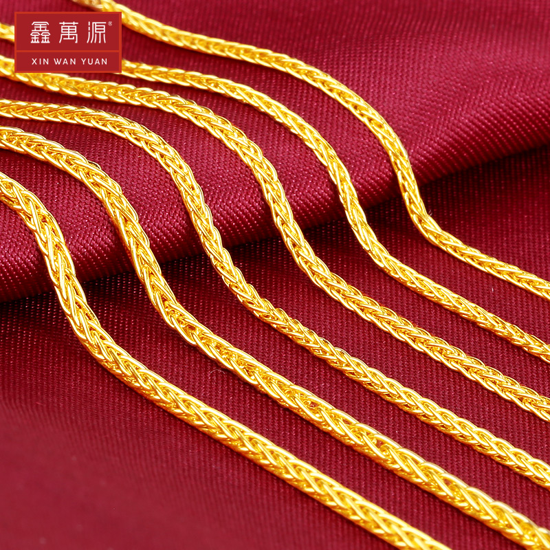 Xin Wanyuan gold necklace with male and female section 999 foot gold lock bone chain jewellery pure gold necklace for men's Xiao State necklace 100 lap