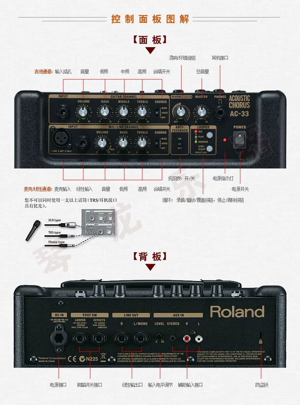 Roland Roland AC-33 / RW hộp điện dân dụng guitar acoustic chơi di động Gửi túi dày cầm tay - Loa loa