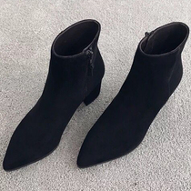 Short boot ladies spring autumn single boots 2021 new Inn wind coarse heel frosted custard boots High heel Martin boots and nude boots