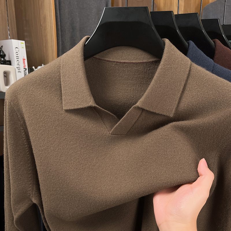 Ordos City Cashmere Sweater Men's Lapel T-Shirt Autumn and Winter Seagull Collar Business Wool Knitted Base Shirt Sweater Ordos City Cashmere Sweater Men's Lapel T-Shirt Autumn and Winter Seagull Collar Business Wool Knitted Base Shirt Sweater