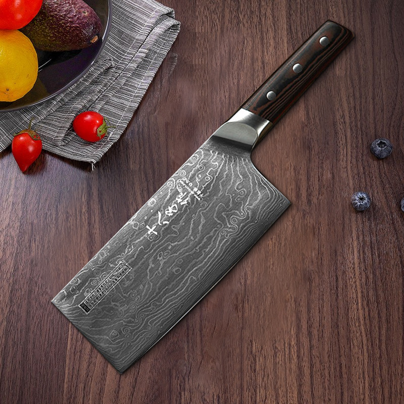 Eighteen sons make Damascus thousand-layer steel pattern knife 90Cr18 chef kitchen knife slice knife AS1602 Chinese style