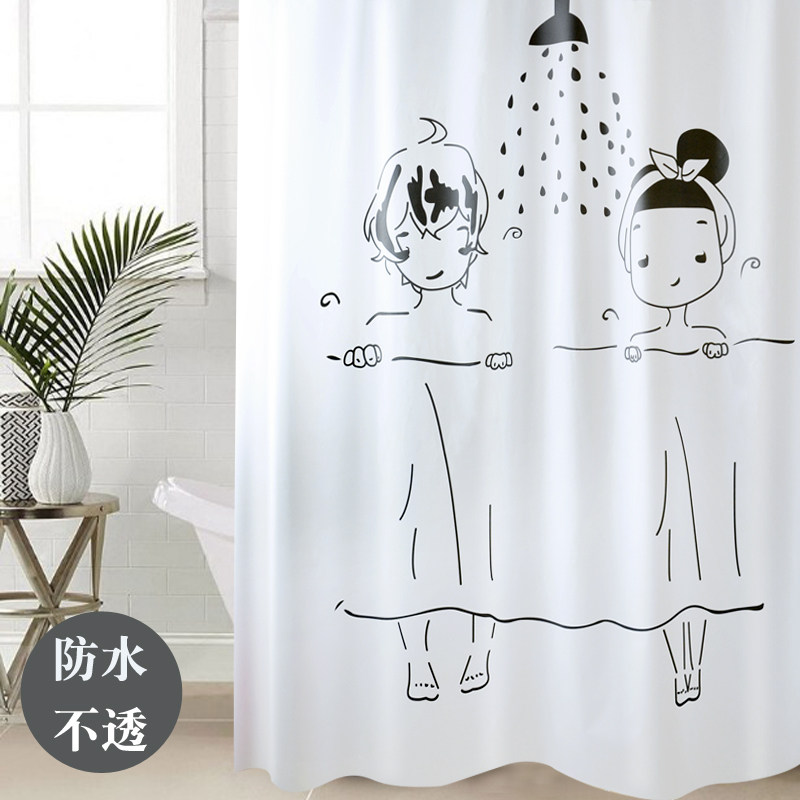 Bathroom Cartoon Waterproof Curtain MAKEUP ROOM BATH CURTAIN CORD FABRIC SUIT THICKENED CURTAIN DOOR CURTAIN PARTITION WINDOW FREE OF PUNCH