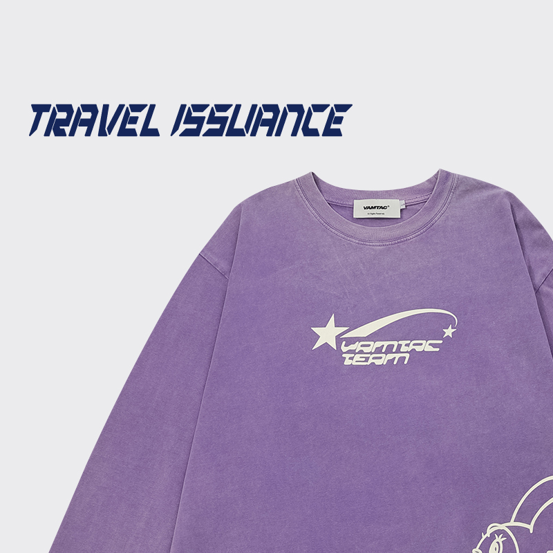 THE TRAVEL ISSUANCE has a view country tide retro washed up to do old rabbit print loose long sleeve T-shirt-Taobao