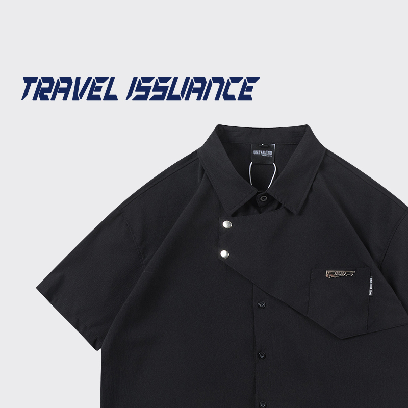 Travel Issuance Simple and Cool American Retro Irregular Patchwork Loose Bf Short-Sleeved Shirt