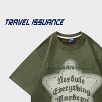 TRAVEL ISSUANCE Star Lighting Street versatile suede short-sleeved loose foam printed T-shirt trendy