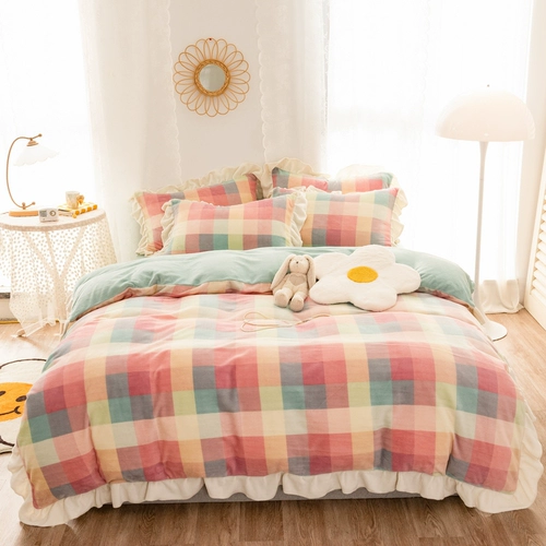 Коралловый зимний двусторонний комплект, флисовая простыня, пододеяльник, фланелевое покрывало, скандинавский стиль, 4 предмета