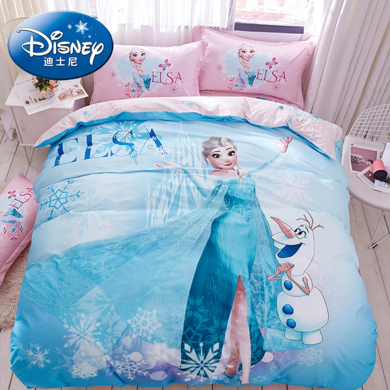 Ice and snow chic pure cotton Aisha Princess Three sets of children Cartoon Girl Bed Bedding Linen Quilt Cover Four Sets