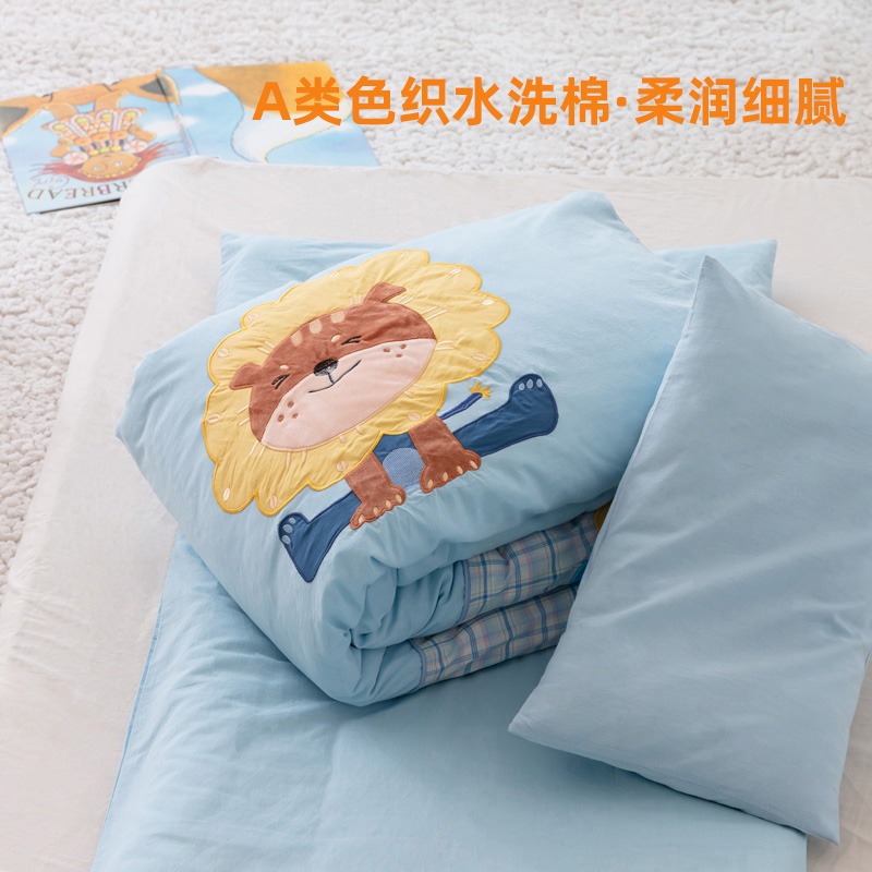 Pure cotton kindergarten quilted with three sets of children bedding six sets of baby's afternoon nap in the garden blue green-Taobao